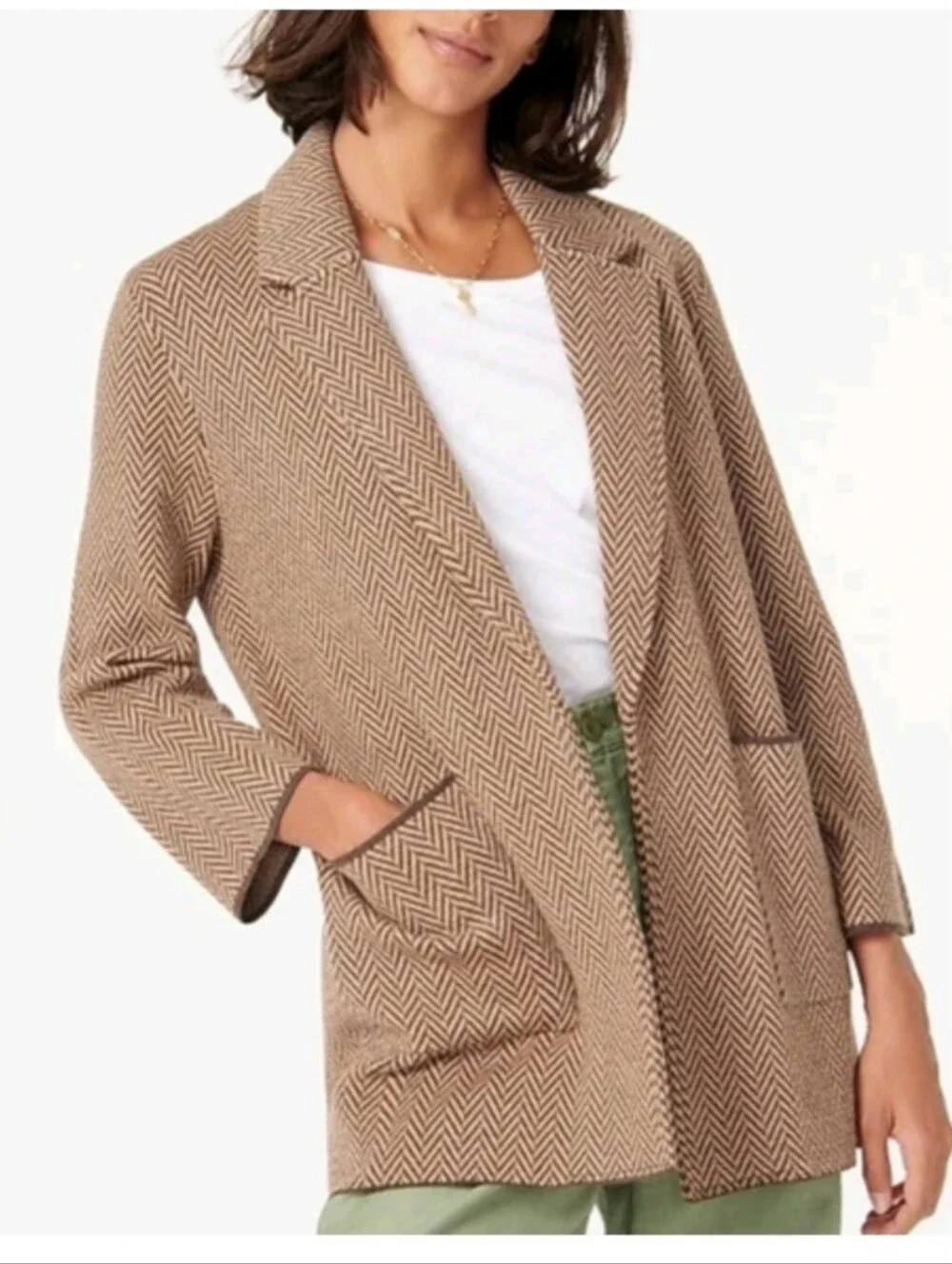 🛍 J. Crew Sophie Open Front Chevron Merino Wool Blend Sweater Blazer Size XS